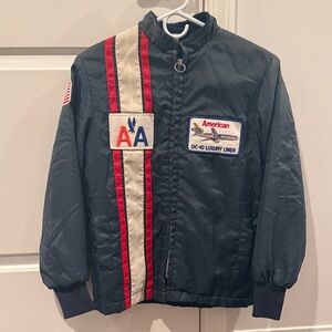 Vintage American Airlines Navy Bomber Jacket with Red and White Accents
